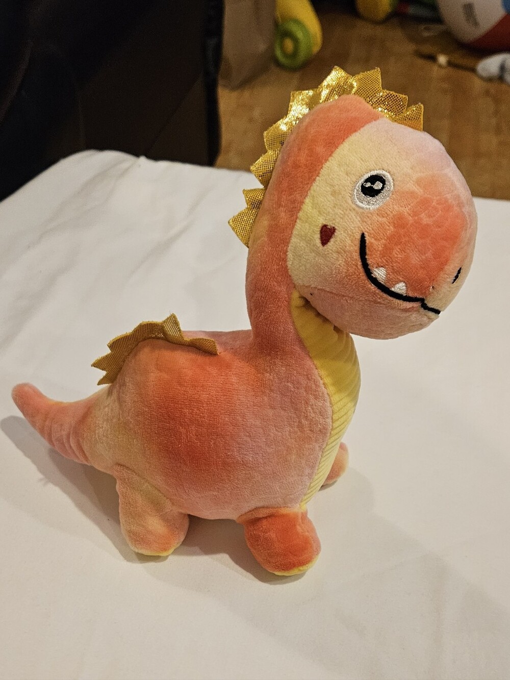 Plush Dino Toy - Peach & Yellow Reptile Stuffed Animal